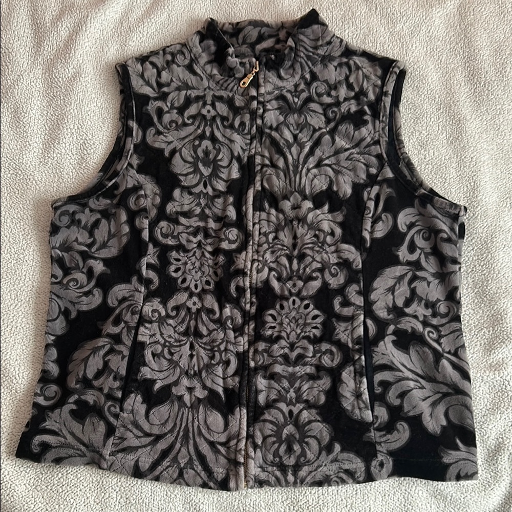 Charter Club Black and Gray Floral Vest